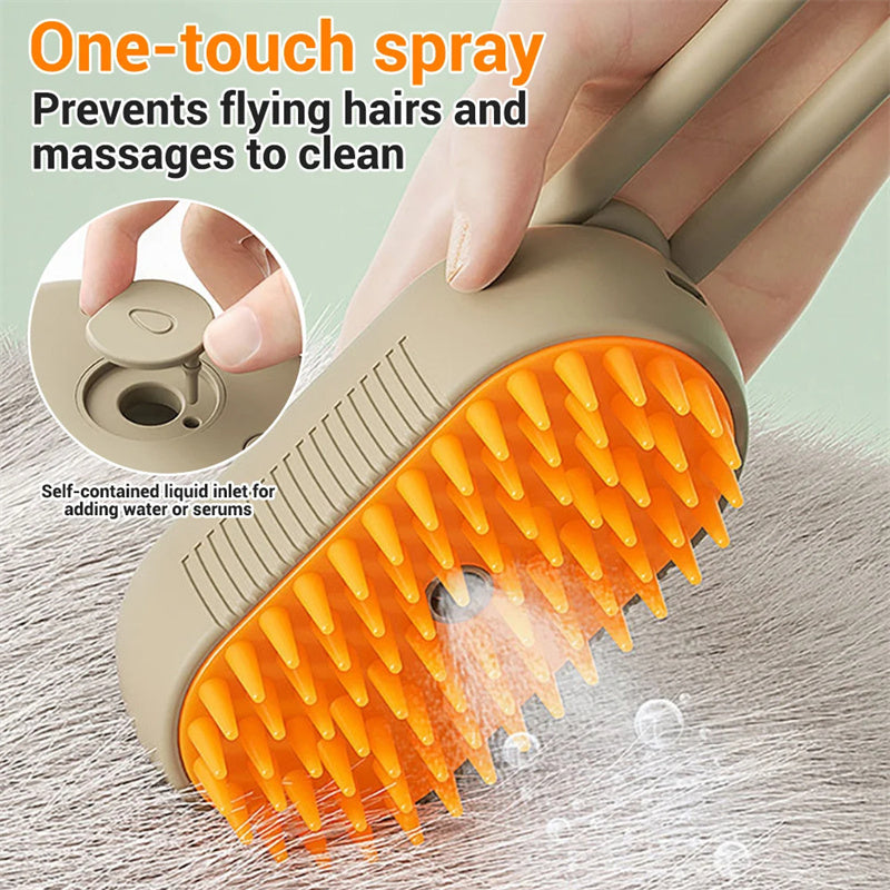 Rechargeable Steamy Pet Grooming Brush – 3-in-1 Hair Removal & Massage Comb for Cats & Dogs