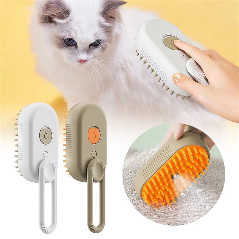 Rechargeable Steamy Pet Grooming Brush – 3-in-1 Hair Removal & Massage Comb for Cats & Dogs