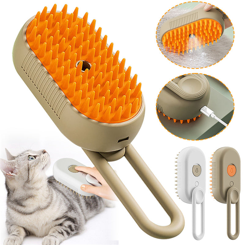 Rechargeable Steamy Pet Grooming Brush – 3-in-1 Hair Removal & Massage Comb for Cats & Dogs