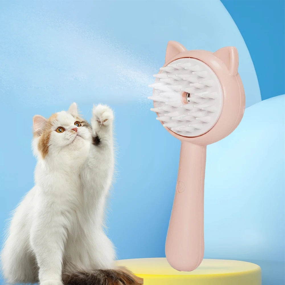 Rechargeable Mist Grooming Brush for Cats & Dogs – Self-Cleaning Slicker with Detangling and Hair Removal