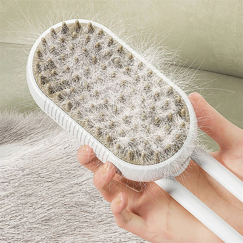 Rechargeable Steamy Pet Grooming Brush – 3-in-1 Hair Removal & Massage Comb for Cats & Dogs
